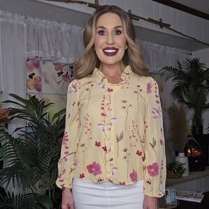 Yellow Floral Long Sleeves Blouse